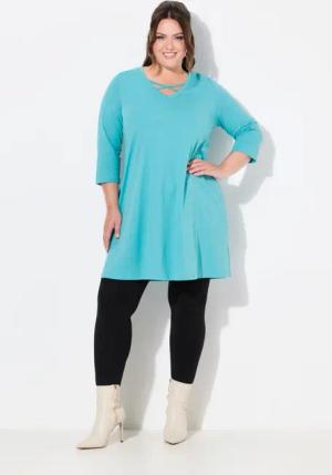 Ulla Popken Longshirt Longshirt Zierbänder A-Linie