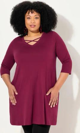 Ulla Popken Longshirt Longshirt Zierbänder A-Linie