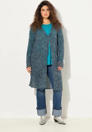Ulla Popken Strickjacke Long-Strickjacke Bindeband V-Ausschnitt