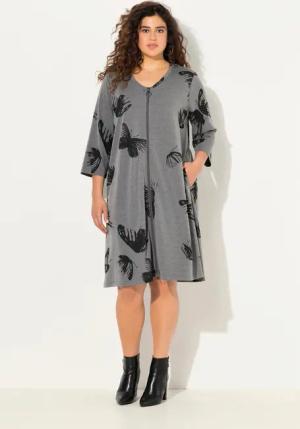 Ulla Popken Midikleid Kleid Schmetterlinge 2-Wege-Zipper
