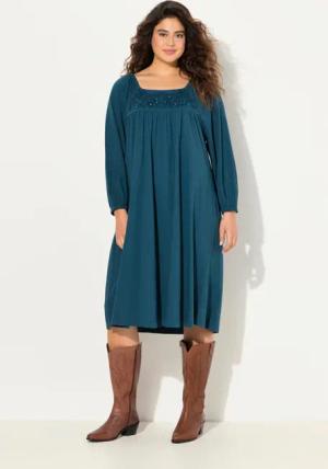 Ulla Popken Midikleid Tunika-Kleid Ziersteine Carree-Ausschnitt
