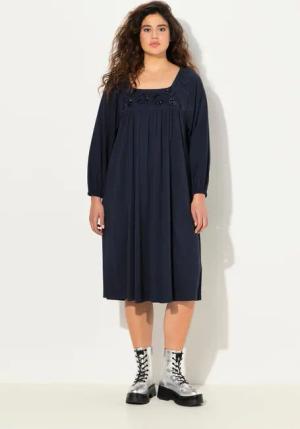 Ulla Popken Midikleid Tunika-Kleid Ziersteine Carree-Ausschnitt