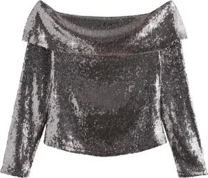 Next Paillettenshirt Langärmeliges Bardot-Oberteil mit Pailletten