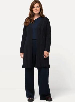 Ulla Popken Strickjacke Long-Strickjacke Strukturmix V-Ausschnitt