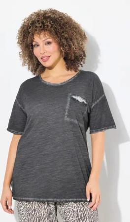 Ulla Popken T-Shirt T-Shirt oversized Rüschen-Brusttasche