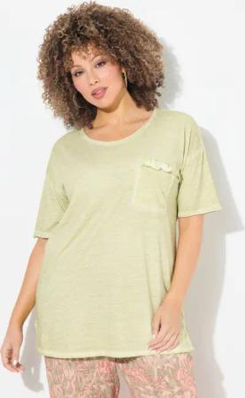 Ulla Popken T-Shirt T-Shirt oversized Rüschen-Brusttasche