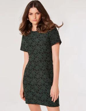 Apricot Druckkleid Etuikleid, (1-tlg) mit Blumenmuster