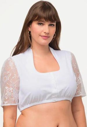 Ulla Popken Longbluse Dirndlbluse Stehkragen Carree-Ausschnitt