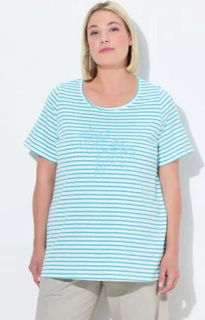 Ulla Popken T-Shirt T-Shirt Ringel Palmenstickerei