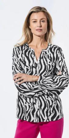 GOLDNER Kurzarmbluse Bluse mit Tunika Ausschnitt