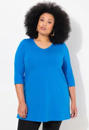 Ulla Popken Longshirt Longshirt A-Linie V-Ausschnitt