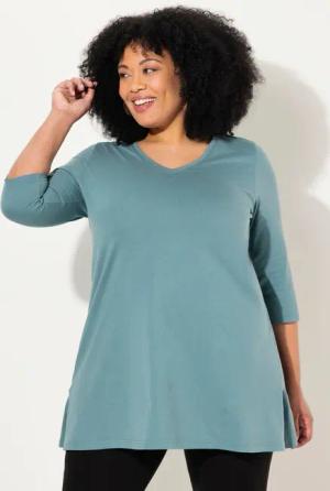 Ulla Popken Longshirt Longshirt A-Linie V-Ausschnitt