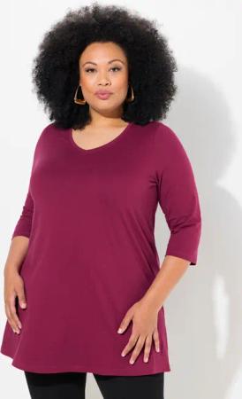 Ulla Popken Longshirt Longshirt A-Linie V-Ausschnitt