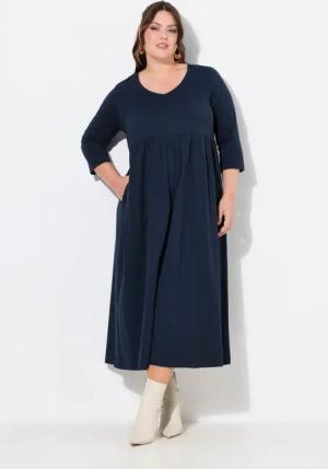 Ulla Popken Maxikleid Jerseykleid Empirenaht V-Ausschnitt