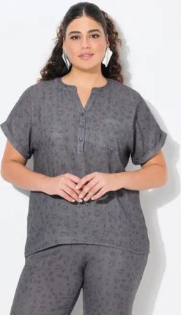 Ulla Popken Druckbluse Musselin-Bluse Oversized Tunika-Ausschnitt