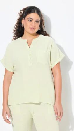 Ulla Popken Druckbluse Musselin-Bluse Oversized Tunika-Ausschnitt