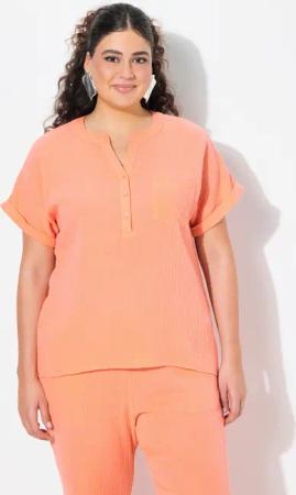 Ulla Popken Druckbluse Musselin-Bluse Oversized Tunika-Ausschnitt