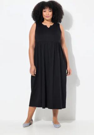 Ulla Popken Maxikleid Jerseykleid A-Linie Tunika-Ausschnitt