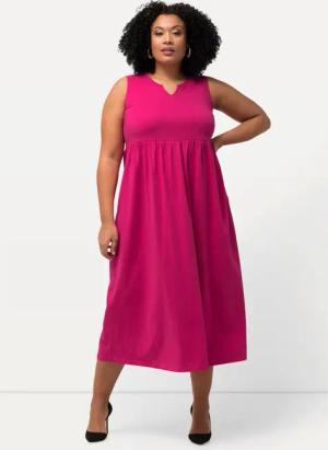 Ulla Popken Maxikleid Jerseykleid A-Linie Tunika-Ausschnitt