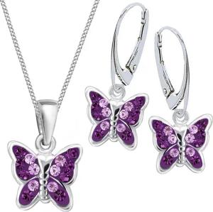 Goldene Hufeisen Schmuckset Kristall Schmetterling Ohrringe