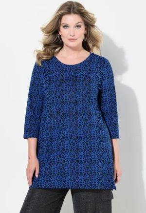 MIAMODA Longshirt Longshirt Leomuster Glitzer-Statement 3/4-Ärmel