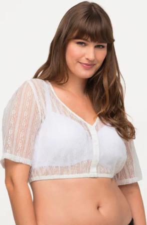 Ulla Popken Longbluse Dirndlbluse Spitze V-Ausschnitt