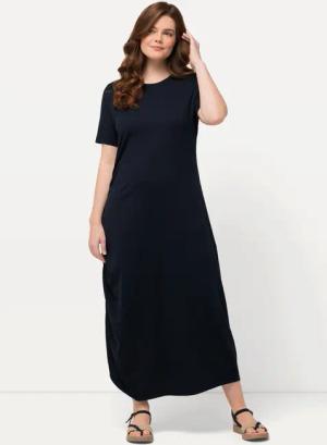 Ulla Popken Midikleid Jersey-Maxikleid Rundhals Halbarm