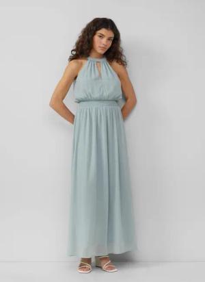 QS Maxikleid Langes Chiffonkleid mit Smok-Detail