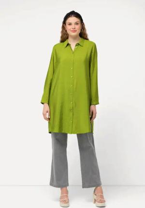 Ulla Popken Longbluse Longbluse A-Linie Hemdkragen