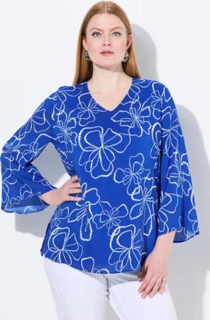 Ulla Popken Druckbluse Shirtbluse doppellagig V-Ausschnitt