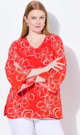 Ulla Popken Druckbluse Shirtbluse doppellagig V-Ausschnitt