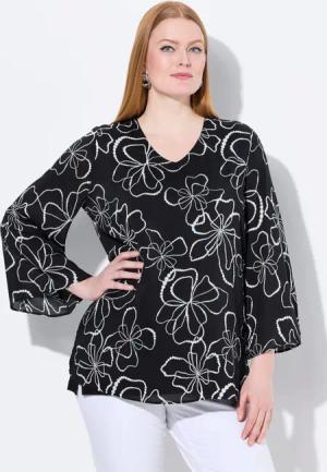 Ulla Popken Druckbluse Shirtbluse doppellagig V-Ausschnitt