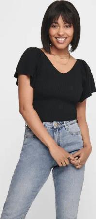 ONLY T-Shirt Gerippt Kurzarm V-Neck mit
