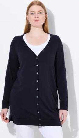 Ulla Popken Strickjacke Long-Strickjacke V-Ausschnitt Langarm