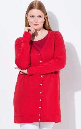 Ulla Popken Strickjacke Long-Strickjacke V-Ausschnitt Langarm