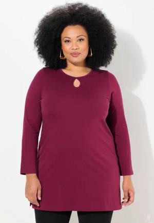 Ulla Popken Longshirt Longshirt A-Linie Keyhole