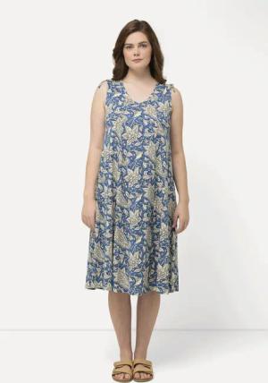 Ulla Popken Jerseykleid Midikleid Paisley V-Ausschnitt