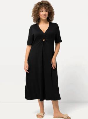 Ulla Popken Midikleid Jersey-Midikleid A-Linie V-Ausschnitt