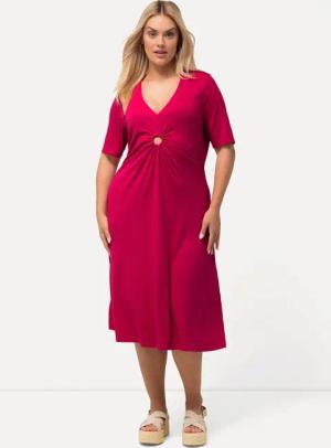 Ulla Popken Midikleid Jersey-Midikleid A-Linie V-Ausschnitt