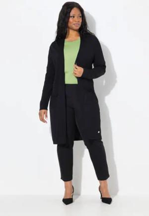 Ulla Popken Langjacke Long-Strickjacke Stehkragen offene