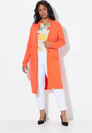 Ulla Popken Langjacke Long-Strickjacke Stehkragen offene
