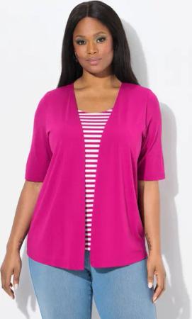 Ulla Popken T-Shirt 2-in-1-Shirt Ringel Rundhals