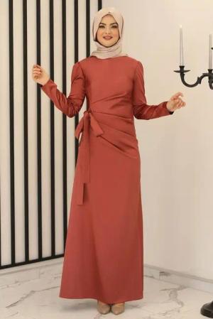 Modavitrini Satinkleid Damen Hijab Abendkleid langärmliges