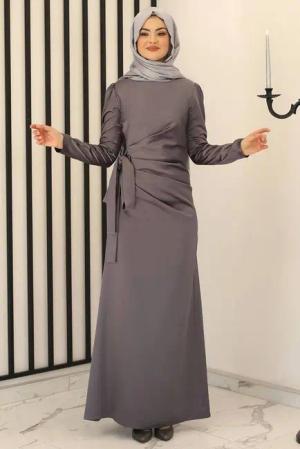 Modavitrini Satinkleid Damen Hijab Abendkleid langärmliges