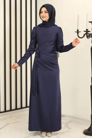 Modavitrini Satinkleid Damen Hijab Abendkleid langärmliges