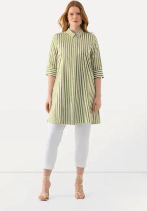 Ulla Popken Longbluse Longbluse Streifen A-Linie