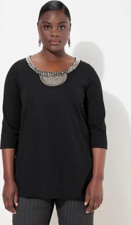 Ulla Popken T-Shirt Shirt Perlenstickerei A-Linie