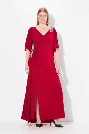Ulla Popken Cocktailkleid Maxikleid Drapierung V-Ausschnitt