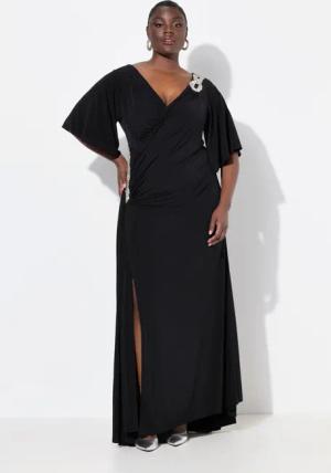 Ulla Popken Cocktailkleid Maxikleid Drapierung V-Ausschnitt
