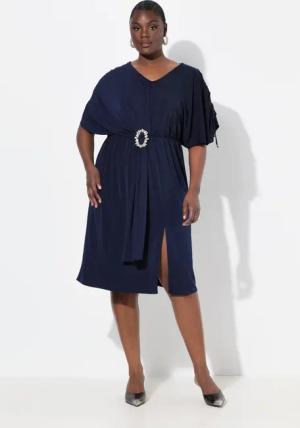 Ulla Popken Cocktailkleid Midikleid drapiert Oversized